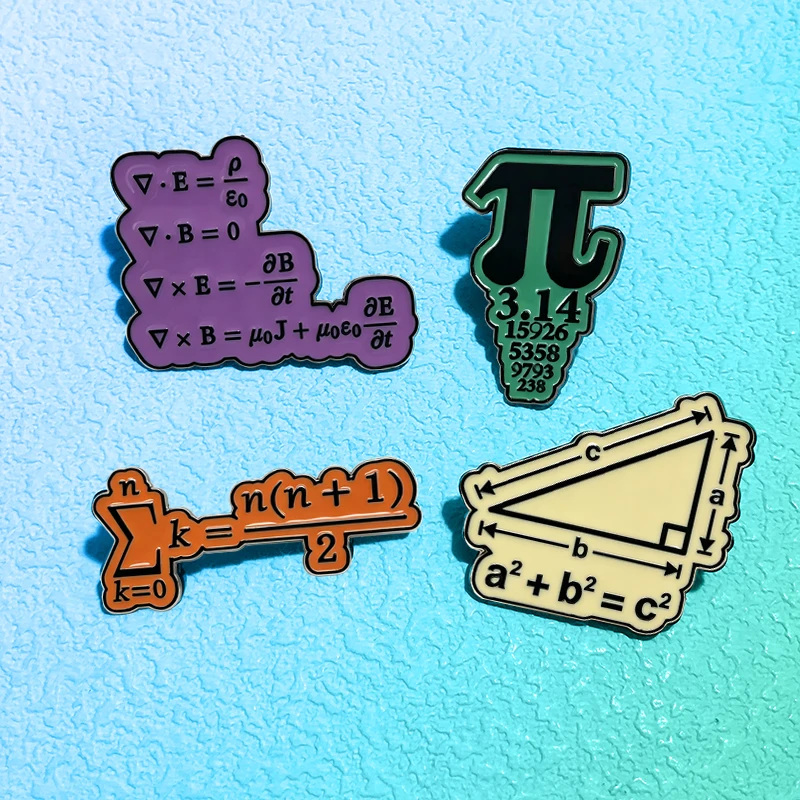 Cute Math Fomula Pins 4-design Enamel Cartoon Metal Brooch Pins For Denim Jacket Bags Lapel Badge Friends Gifts