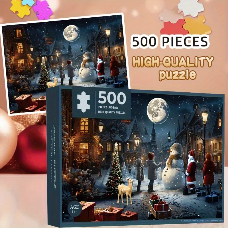 500pcs Christmas Jigsaw Puzzle 20.5x15 Inch (52x38cm)  - Premium White Cardboard Puzzle for Adults & Families - Challenge Puzzle