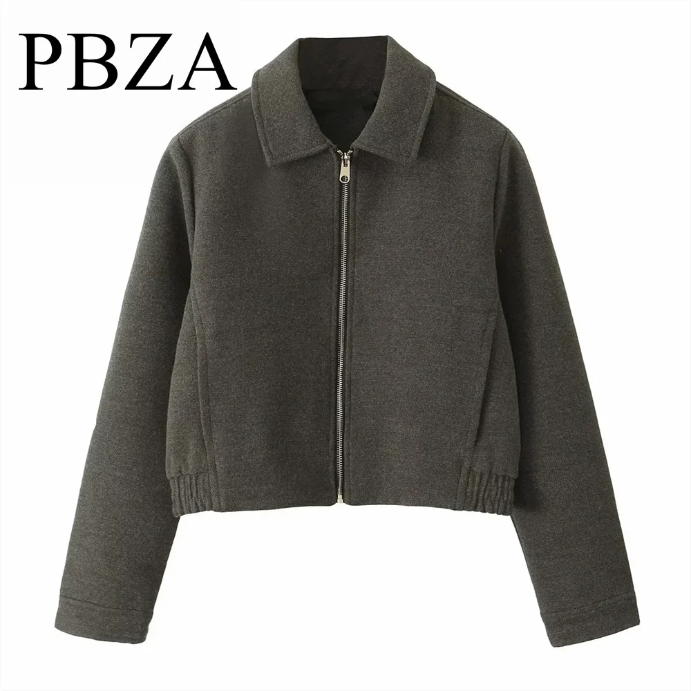 

Autumn and Winter New Fashionable Versatile Simple Zipper Decoration Short Long Sleeve Jacket Top Coat