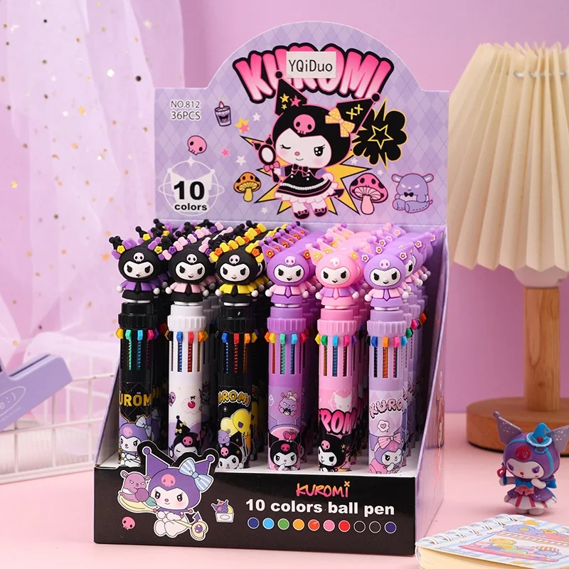 

Шариковая ручка Sanrio Kuromi, 36 шт., 10 цветов, мультяшная ручка, 0,7 мм, милые студенческие письменные принадлежности, школьные и офисные принадлежности, подарочная шариковая ручка