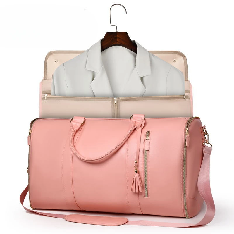 

New Women's Folding Suit Travel Bag PU Hand Luggage Bag Multi functional Waterproof Storage Bag Large Capacity Men's Bag