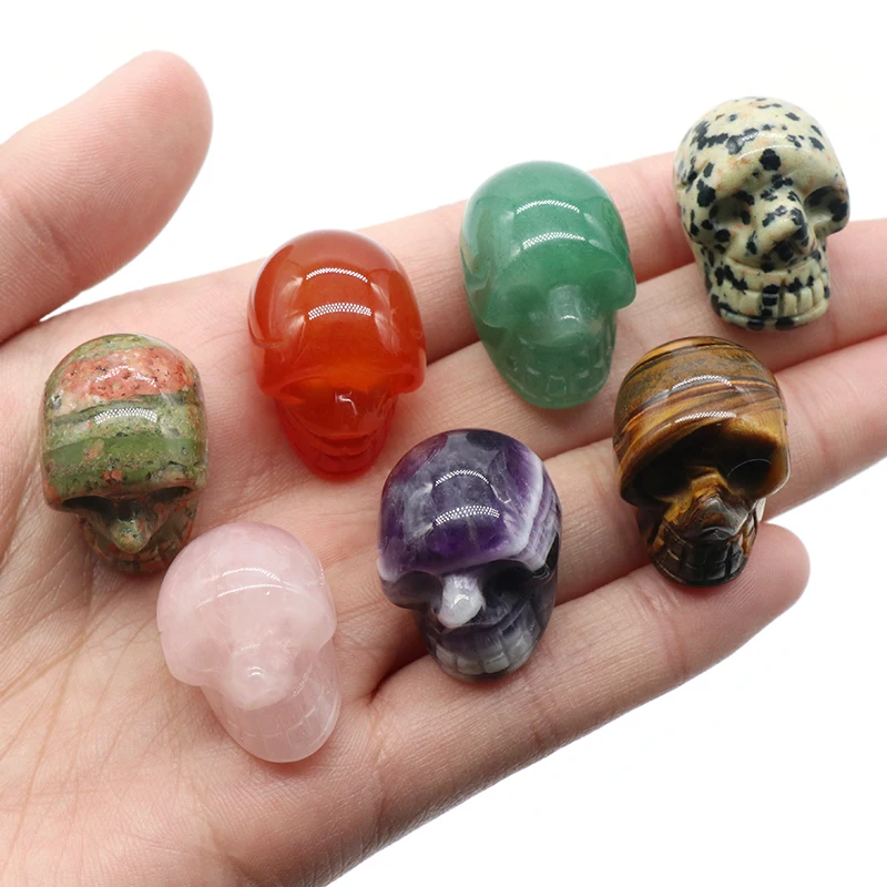 1PC Mini  Skull Statue Natural Stone Carved Home Decor Healing Crystal Reiki Figurine Spiritual Wicca Energy Supplies Gemstone