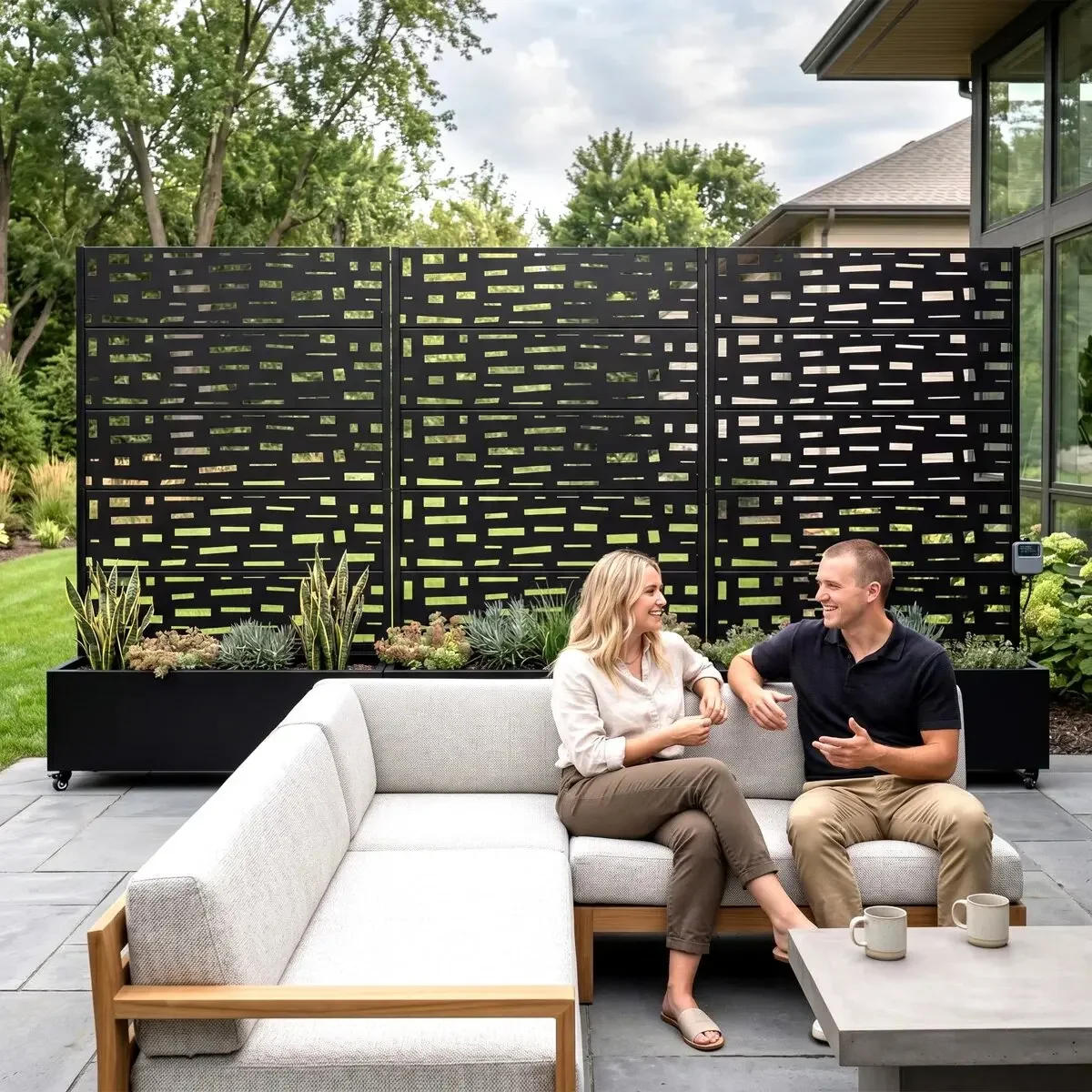 Mobile flower box screen café landscape balcony garden partition hollow metal planting trough