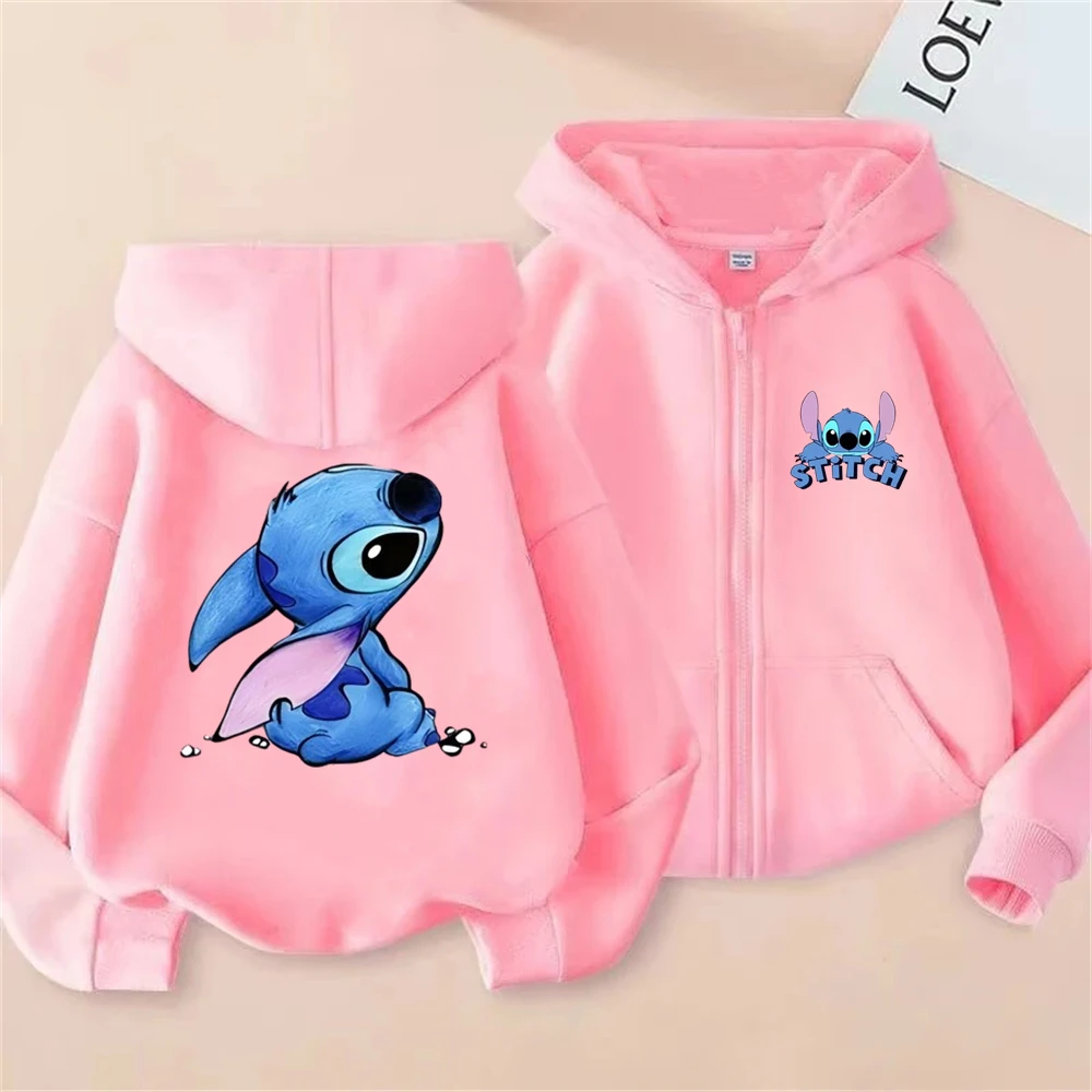 Children Hoodie Stitch Zipper style Tops Girls Pink coat 3-12 Year Kids Boys black Sweatshirt Autumn Hood new kawaii Clothing