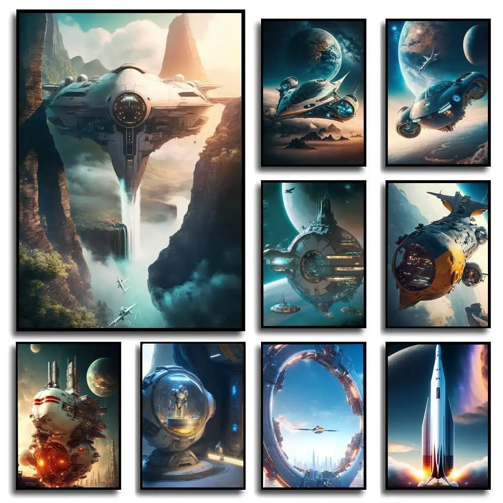 Scifi Futuristic Technolog Space Imagination Poster Paper Print Art Painting Decoration Posters Living Room Quality Canvas Vin
