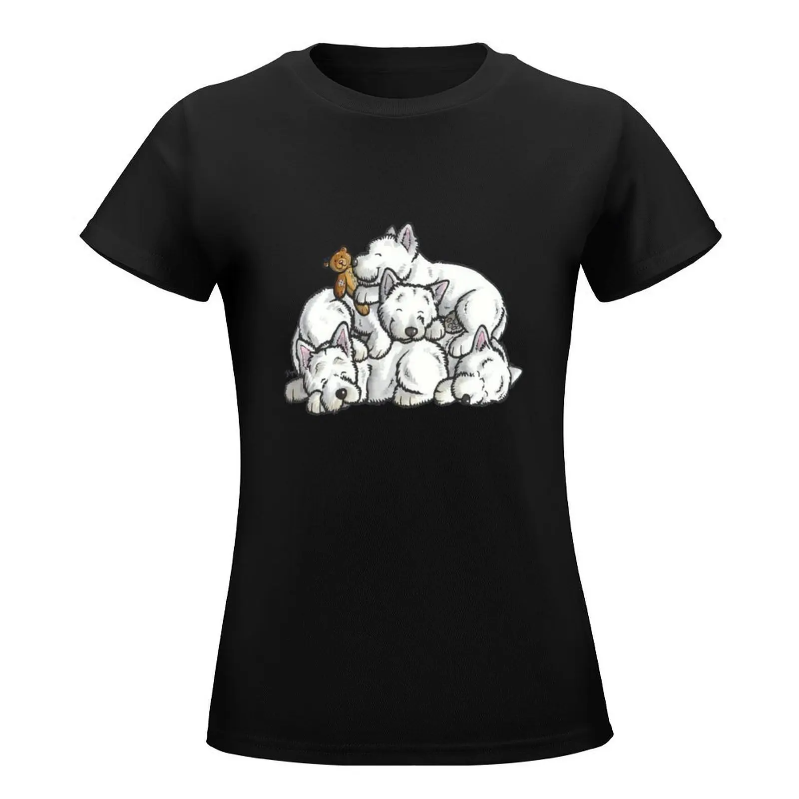 Sleeping pile of Westies T-Shirt Short sleeve tee Female clothing korean fashion anime clothes funny t shirts for Women