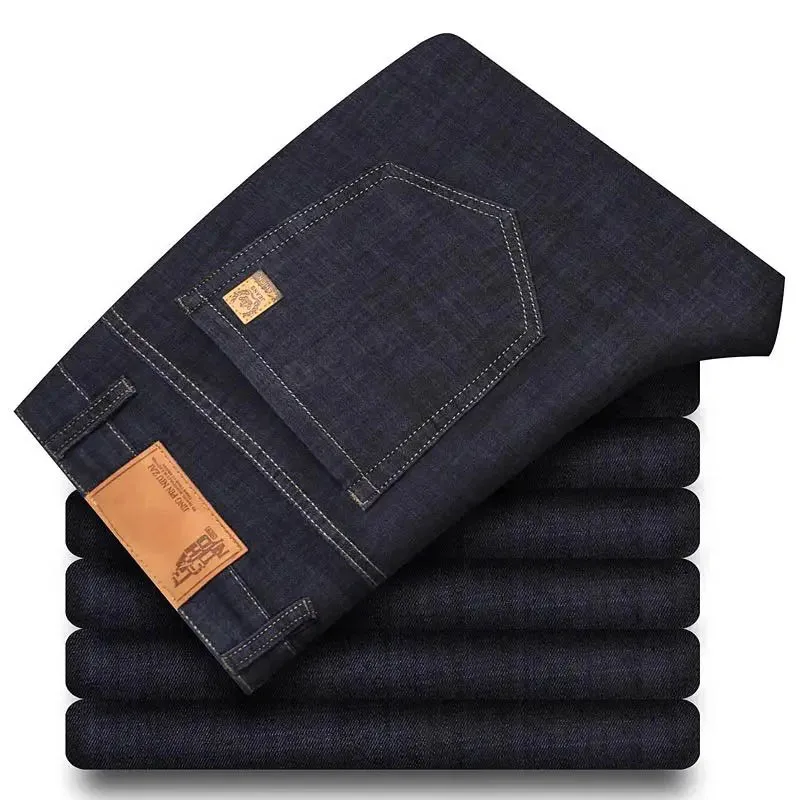 

2025 New Spring Summer Ice Silk Thin Men's Light Blue Straight Slim Jeans Stylish Casual Stretch Denim Pants Classic Trousers