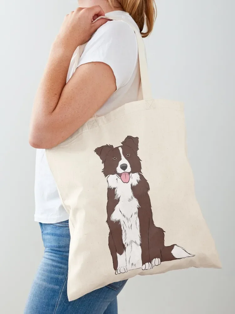 Bruine en witte Border Collie Tote Bag shopper tassen boodschappentas shopper tas dames canvas Canvas voor dames