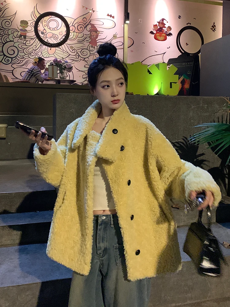 

Lamb Wool Jacket Women Mid Woman Rock Style Stone Fashion Pebble Look Gravel Aesthetic Sand Approach Dust Perspective Powder Ins