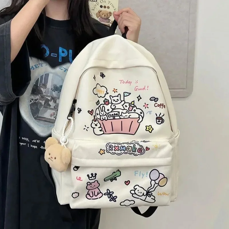 2025 Kawaii Print Backpacks For Ladies Fashion College Style Graffiti Cute Womens Backpack Large Capacity Casual Female Bag