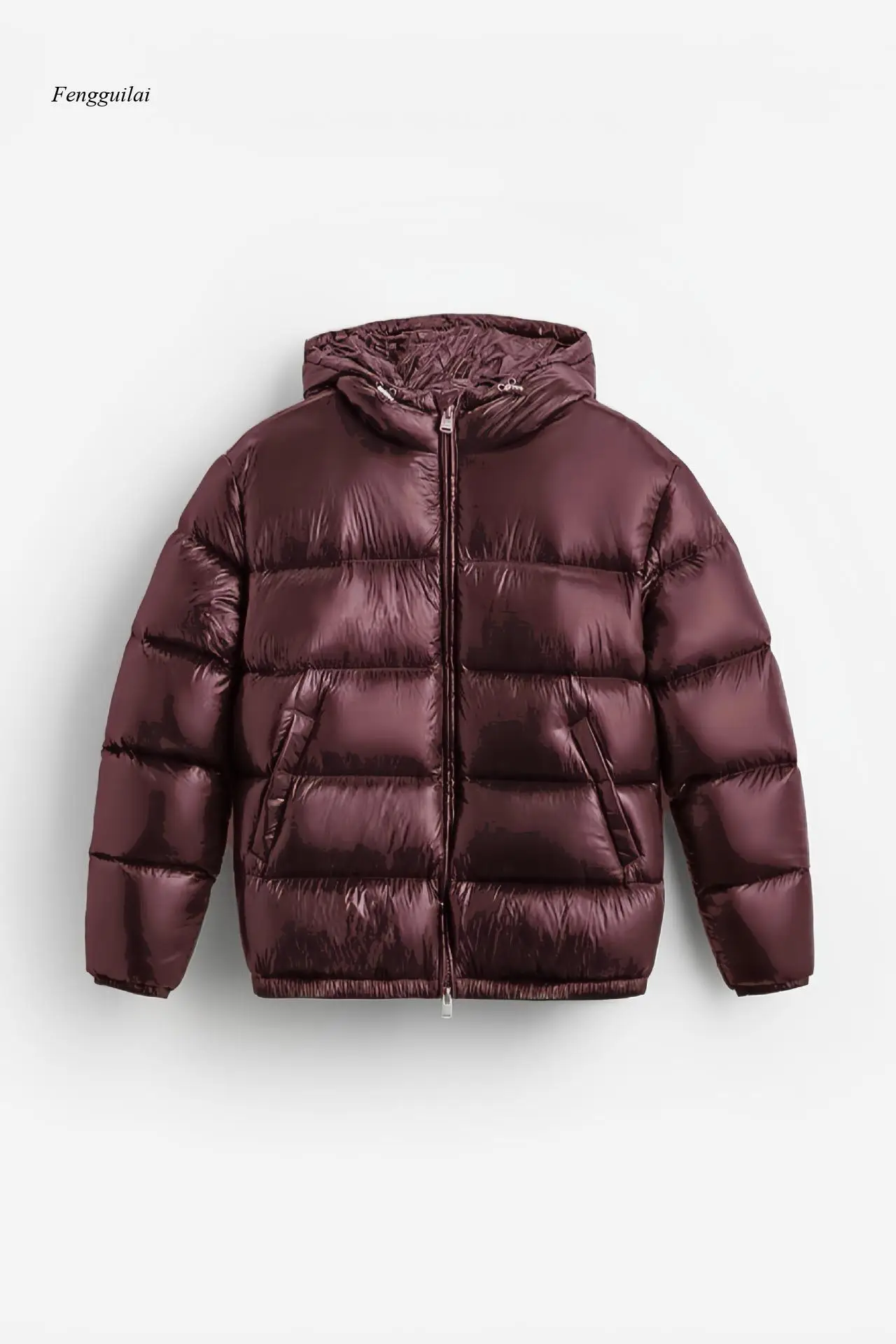 2026 New Men Glossy Puffer Jackets Casual Hooded Zipper Parka Coats Male Thick Warm Down Cotton Padded Outerwear