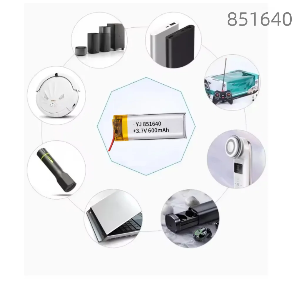 851640 600mAh Li-polymer Battery Rechargeable Lithium Polymer Battery for Smart Bracelet Voice Recoent, Selfie Stick, Spray, Etc
