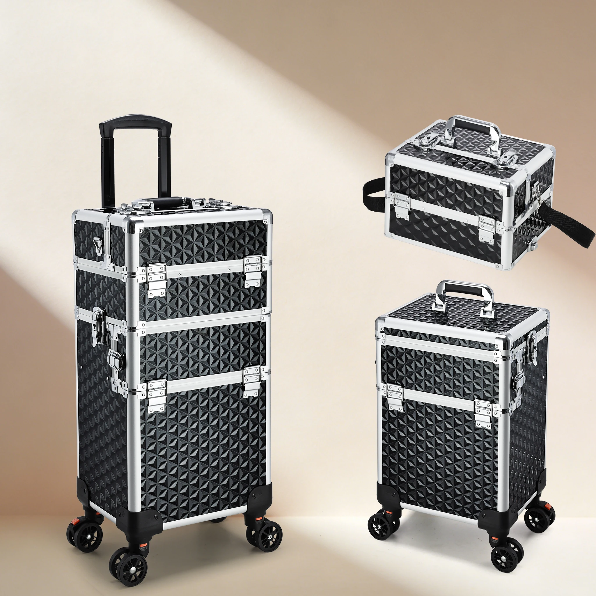 

Makeup Trolley Traveling Trunk Suitcase Professional Rolling Makeup Case, 3 in 1 Makeup Train Case, Cosmetology Case on Wheels