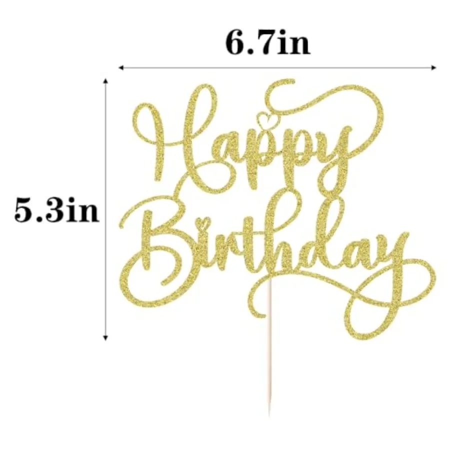 Gold Glitter Happy Birthday Cake Topper Birthday Party Supplies for Adults, Elegant Cursive Letter Cake Topper for Birthday Par