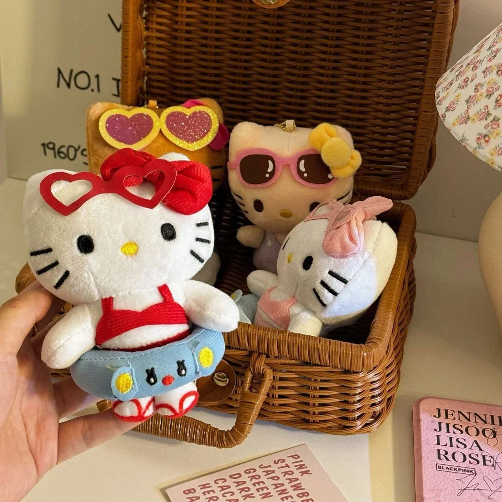

10cm/3.93in Cute Hello Kitty Keychains Pendant Plushie Decorative Dolls Toy Kawaii Items Cartoon Ornaments Valentines Funny Gift