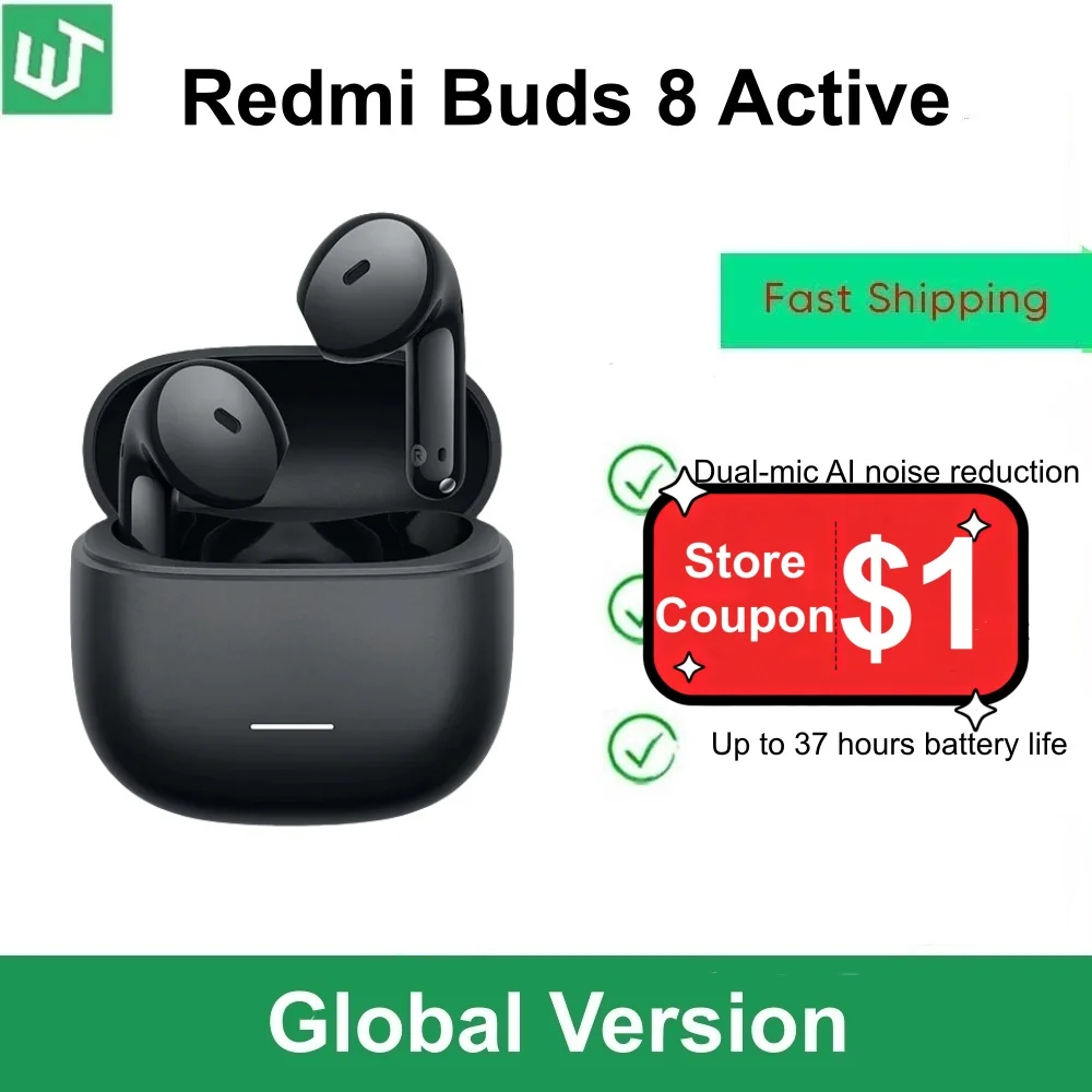 

Новые глобальные наушники Redmi Buds 8 Active с двойным микрофоном и AI-шумоподавлением для звонков, 14,2-мм динамический драйвер, 37 часов автономной работы