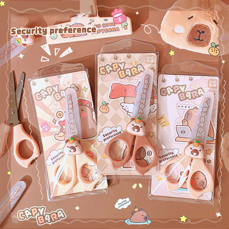 

2Pcs Cartoon Capybara Children Scissors Learning Stationery Handmade Paper Cuttings Scissors Safe Paper Cuttings Scissors