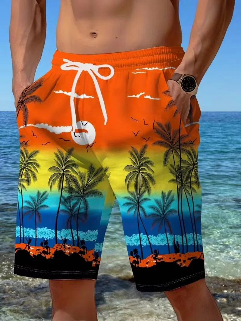 

Пляжные шорты с 3D-принтом «Кибер-неоновый закат с пальмами» для взрослых и детей, быстросохнущие, для отдыха на море