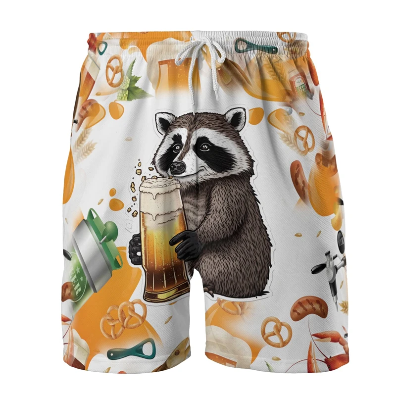 Procyon Lotor 3D Printed Beach Shorts Funny Animal Raccoon Graphic Short Pants For Men Clothes Casual Hip Hop Trunks Kids Tops