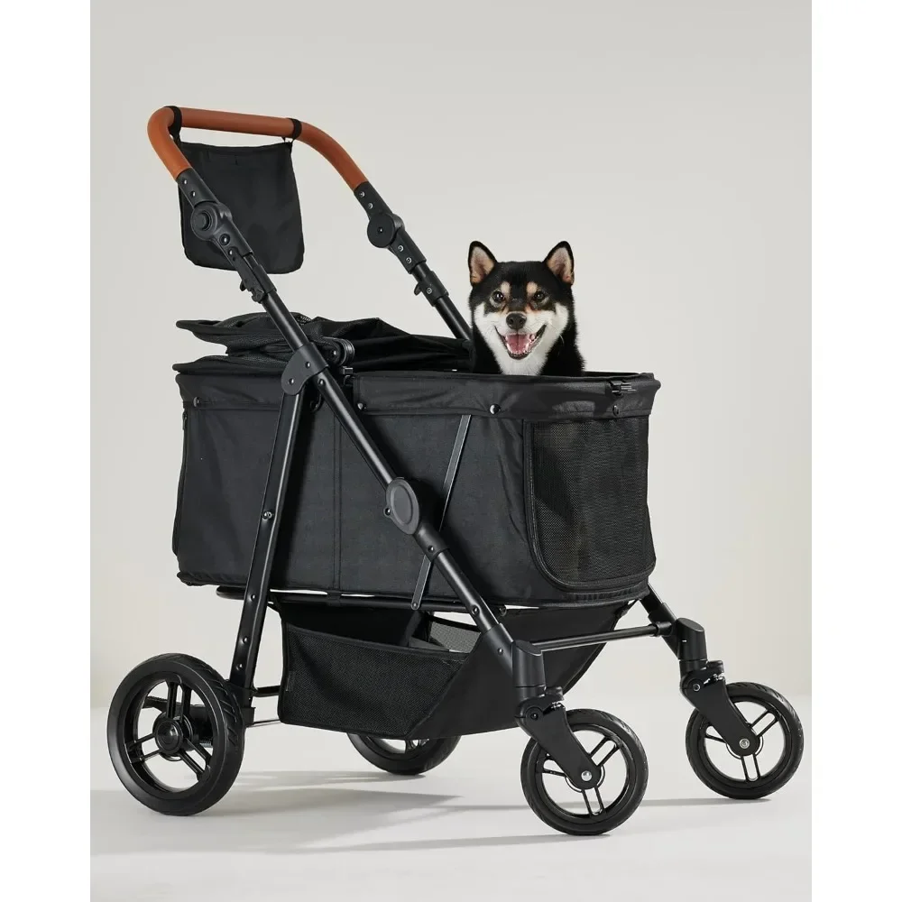 Pet Car, Medium-Sized Pet Car Weighing No More Than 66 Pounds with Adjustable Handle, Folding Top Cover, Pet Car