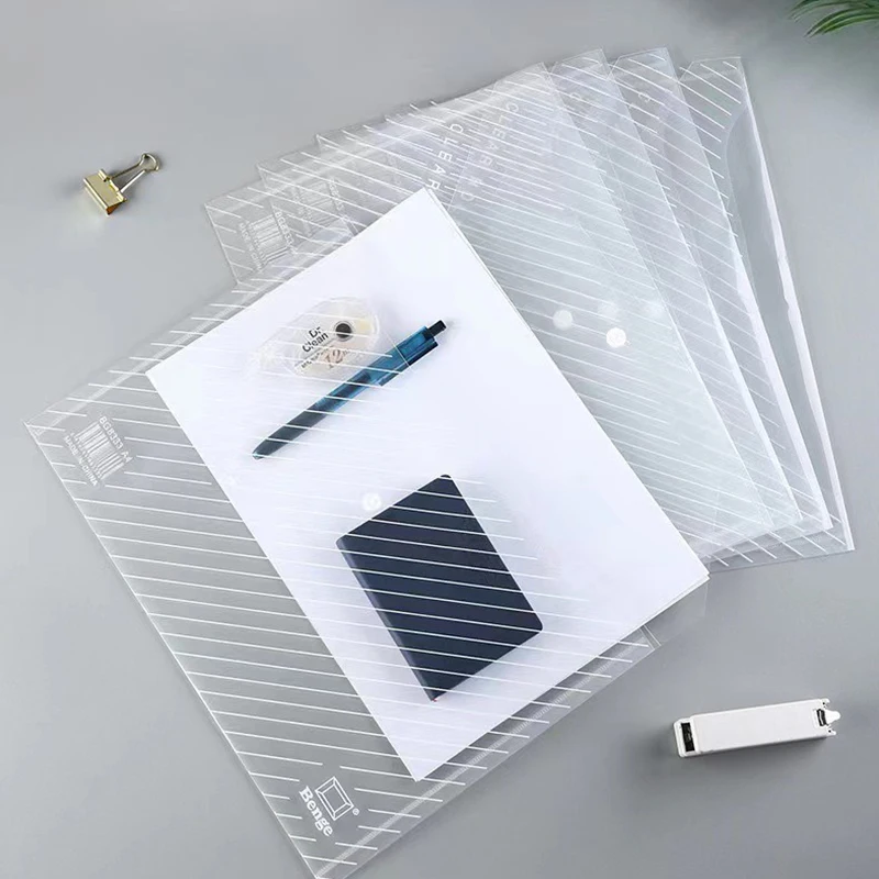 5PCS A4 Size Document Storage Bag Colorful Transparent Twill Waterproof Snap Buckles Portable File Bags Envelopes Stationery ZYF