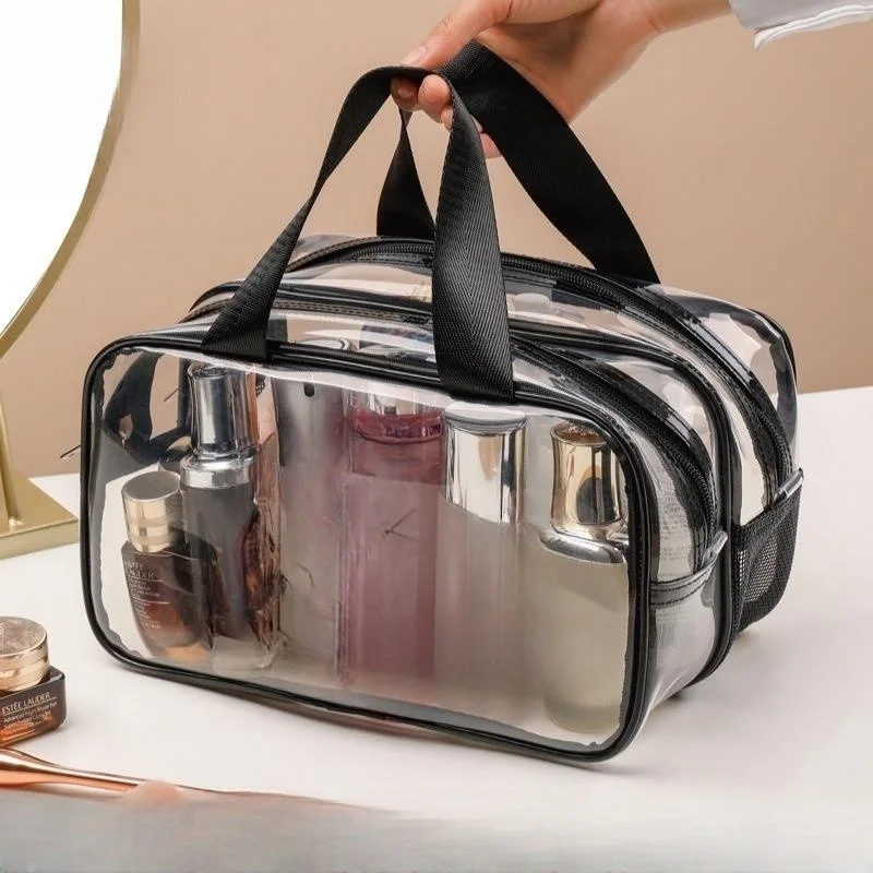 Simple and transparent portable portable travel bag with large capacity and partitioned storage PVC dry and wet separation wash