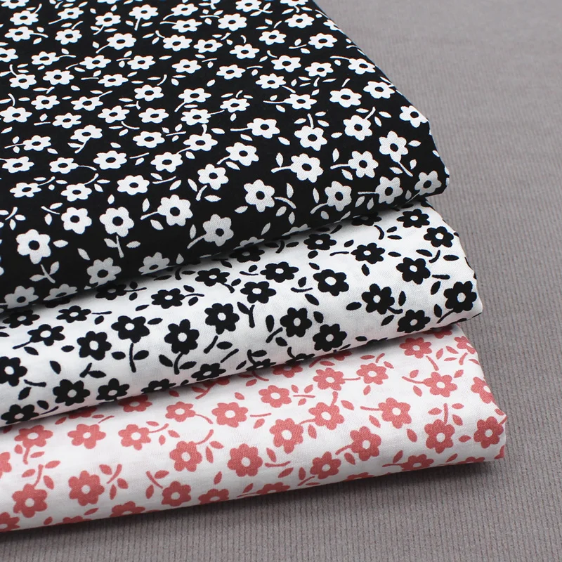 140x50cm Black and White Pastoral Style Pure Cotton Small Floral Fabric Full Cotton Printed Plain for Clothing Dresses Tops