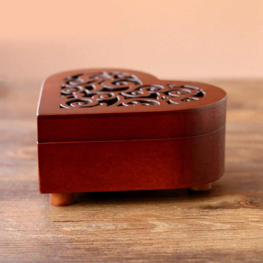 

1pc Heart Shaped Music Vintage Wooden Wind Up Melody Box For Room Decor Gift Silver Movement Valentine Day Wood Music Box