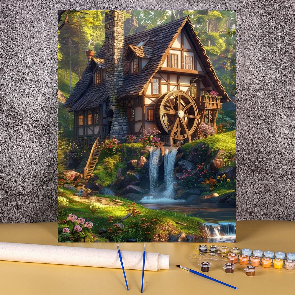 Landscape Painting By Numbers Wooden House Scenery Room Wall Art Pictures For Bedroom Adults Home Decoration DIY Unique Gift