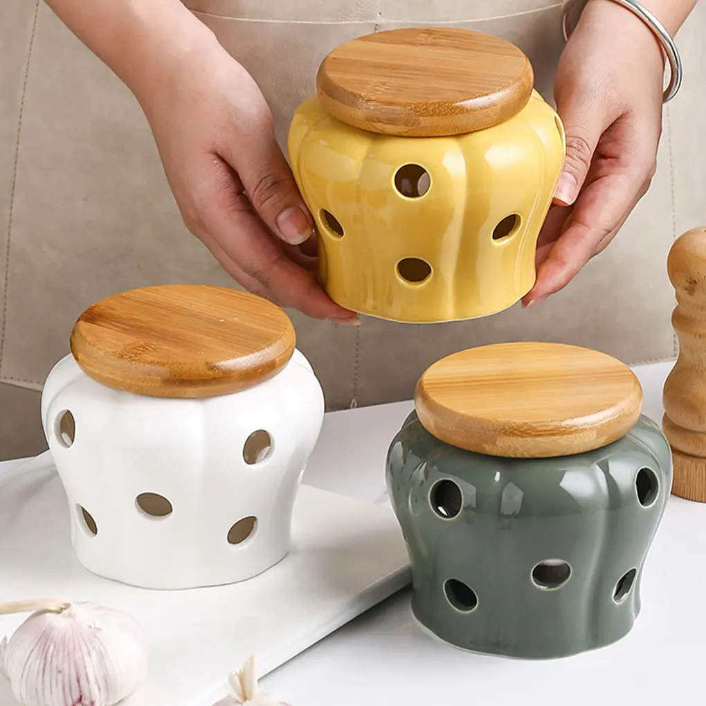 Ceramic Garlic Storage Jar Easy To Clean Kitchen Organizer For Wide Application Hollow Ceramics