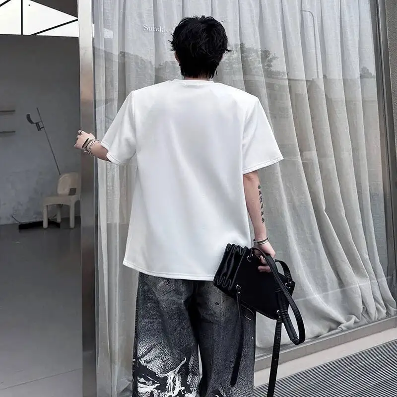 LUZHEN 2026 Summer New Diamond Decorate Tie-dyed Pattern Short Sleeve T-shirts Men's Fashion Street Shoulder Pad Clothes JY6913