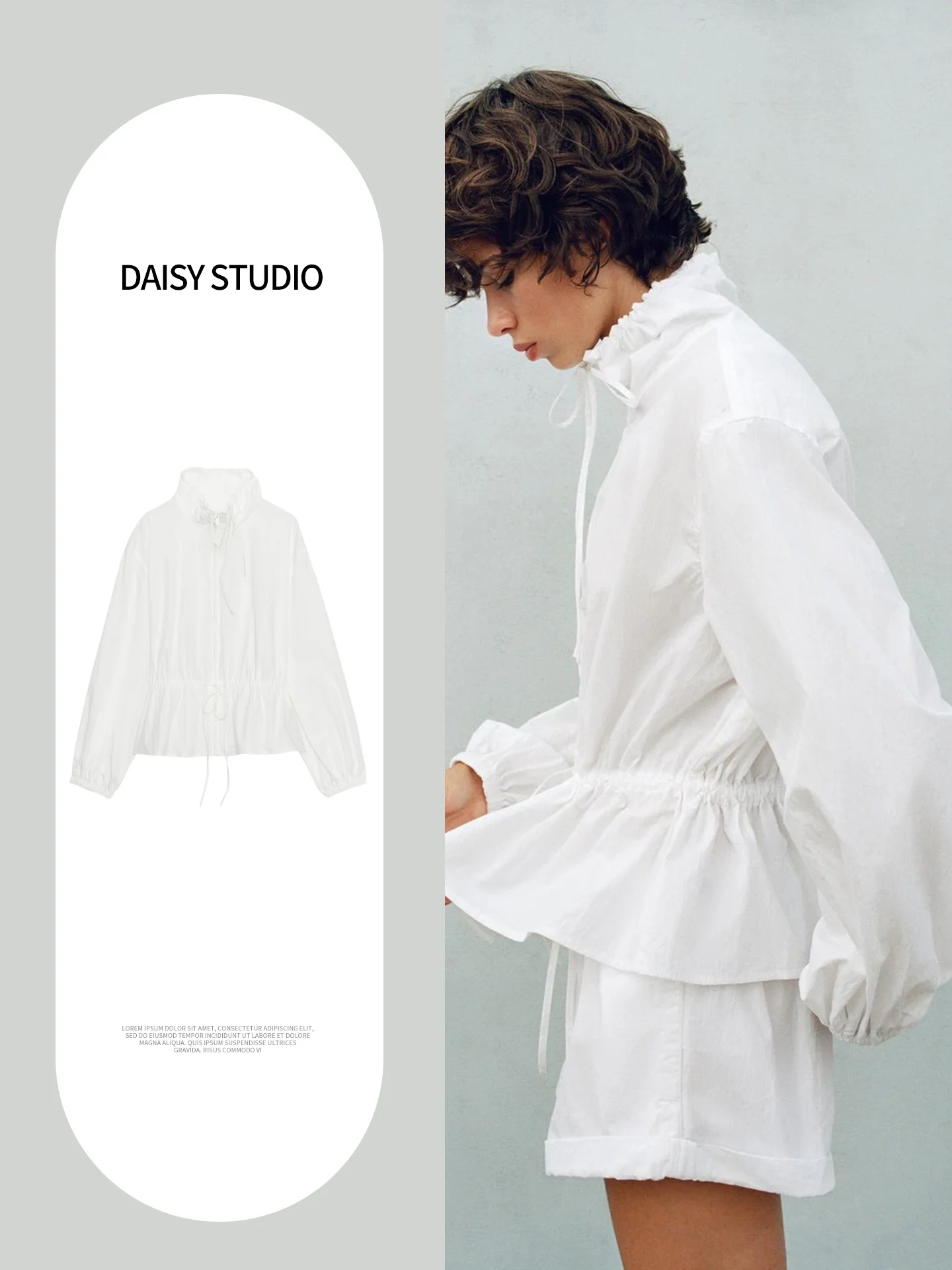 Fall New Arrival Women's Minimalist Style Stand Collar Long Sleeve Zipper Short Coat Pleated Decoration Standard Fit Polyeste...