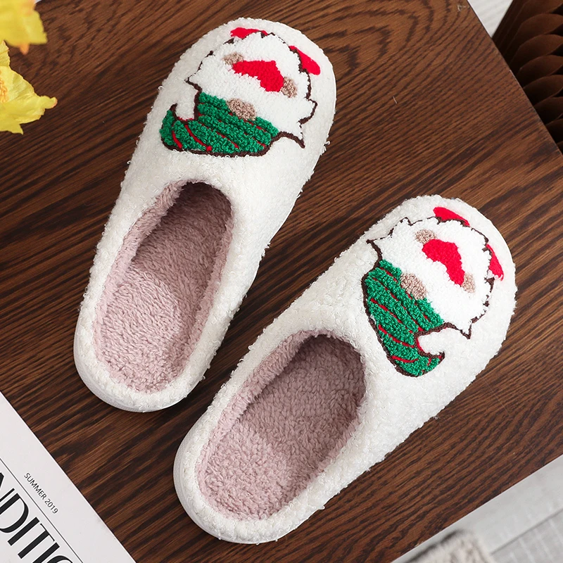 Winter Christmas Cartoon Dwarf Cotton Slippers for Women Mix Color Warm Plush Slides Woman Comfortable Non Slip House Shoes Lady - Image 4