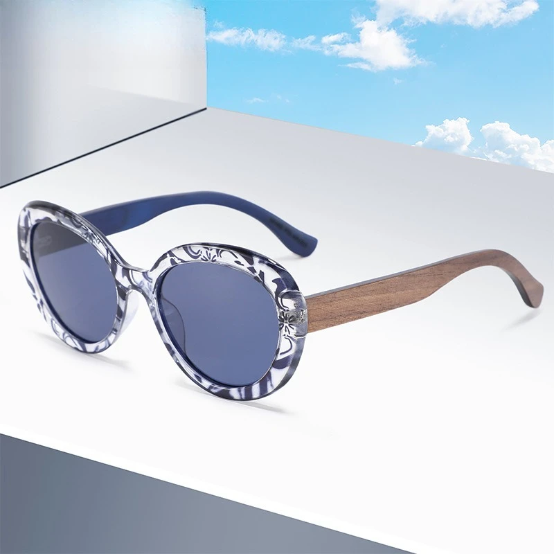 

2025 High Quality Sunglasses Woman Polarized UV400 Driving Travel Bamboo Sun Glasses Trend Round Wooden Legs Sunglases