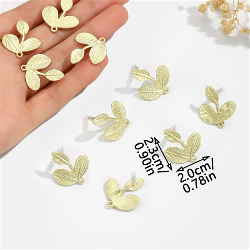 10 Pieces New Gold Color Plated Leaves Earrings Base Accessories Ear Stud Charm Connectors Diy Ornament Jewelry Findings Making