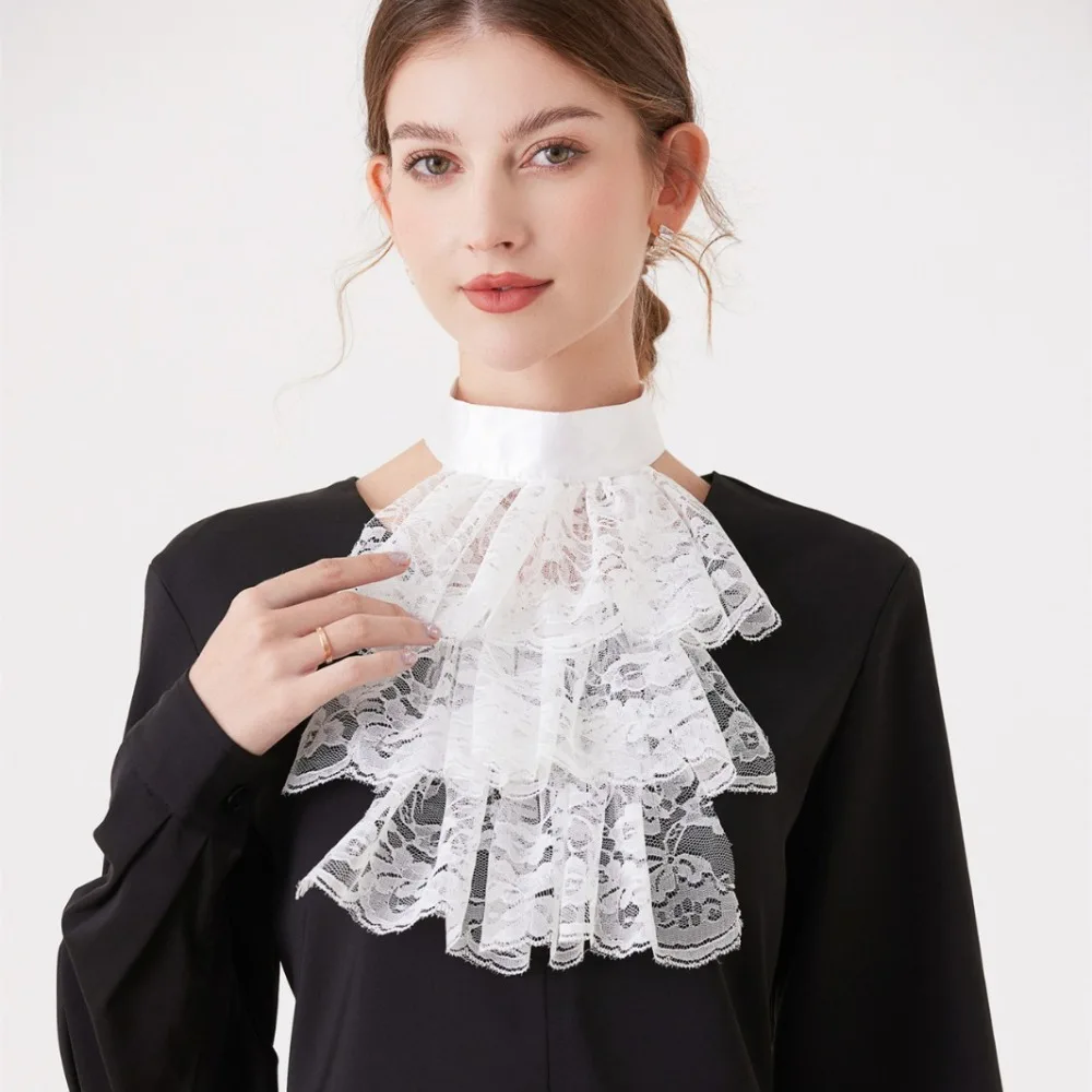 Cameo Detachable Renaissance Collar Vintage Elegant Elizabethan Neck Ruff Layered Victorian Costume Ruffled Collar Photo Props