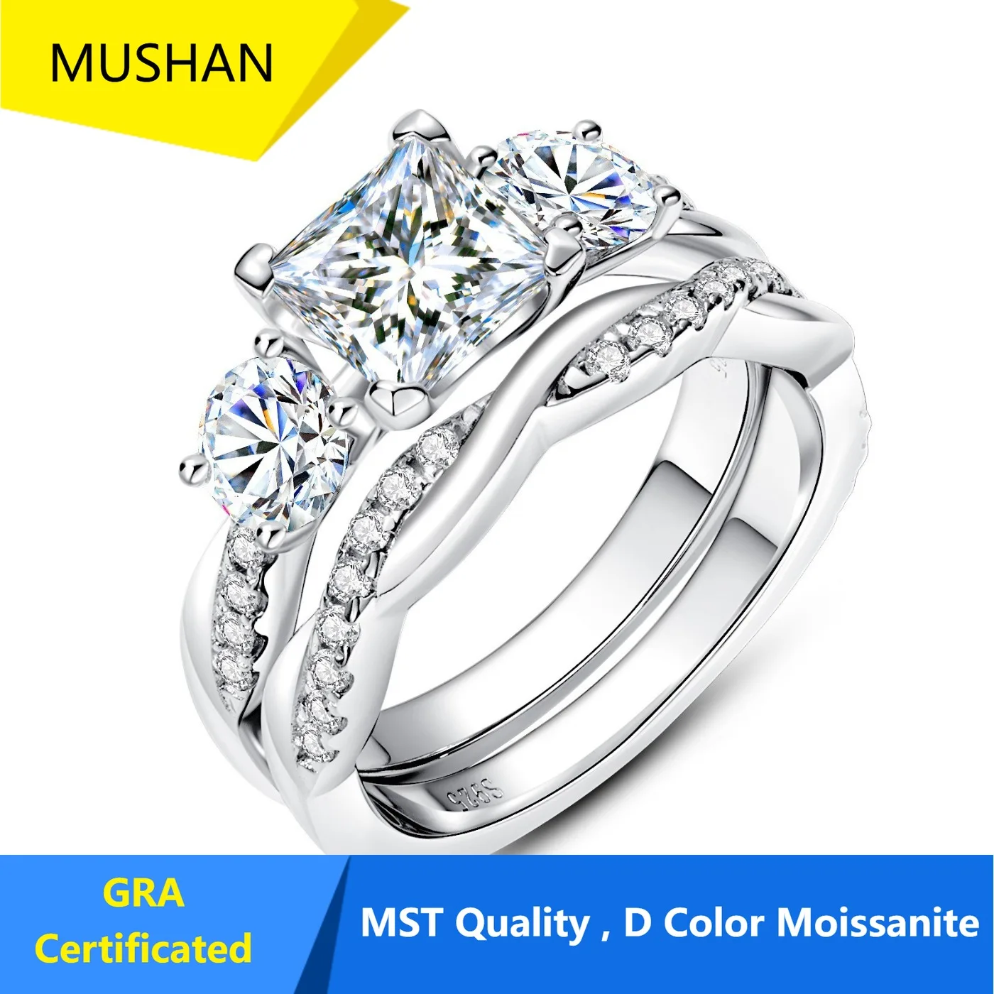Muhan Luxury Jewelry 925 Sterling Silver Ring Wedding 4 Muhan Luxury Jewelry 925 Sterling Silver Ring Wedding
