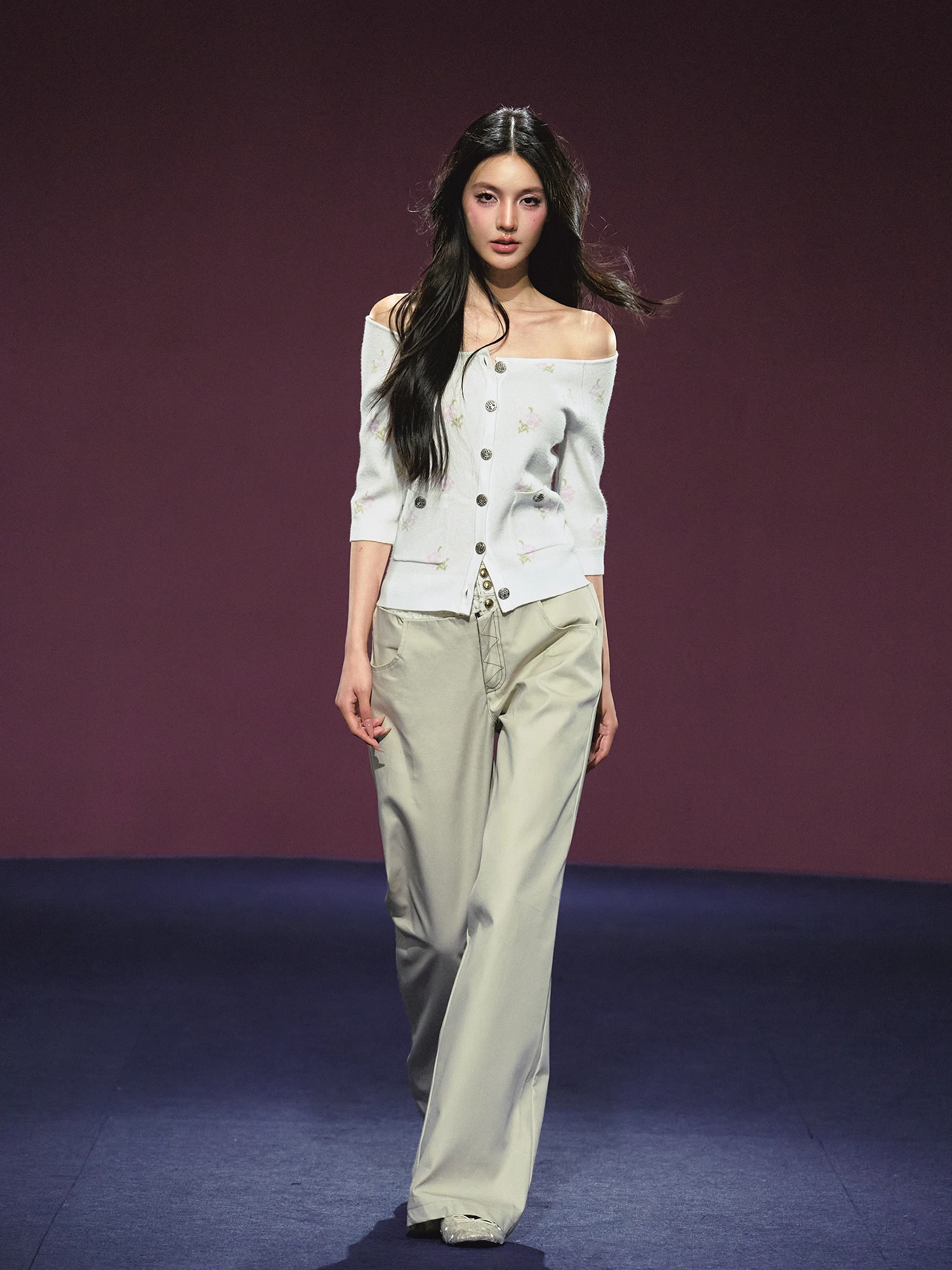 

AGAM Original Boucle Patchwork Double Waist Straight Leg Casual Pants Ladies Cotton l Waist Fake Two-Piece Trousers