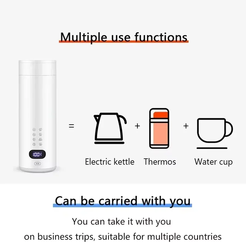 Portable Electric Kettle with Smart Temperature Control Cup Make Tea Coffee MilkTravel Boil Water Kettle LED Thermal Bottle