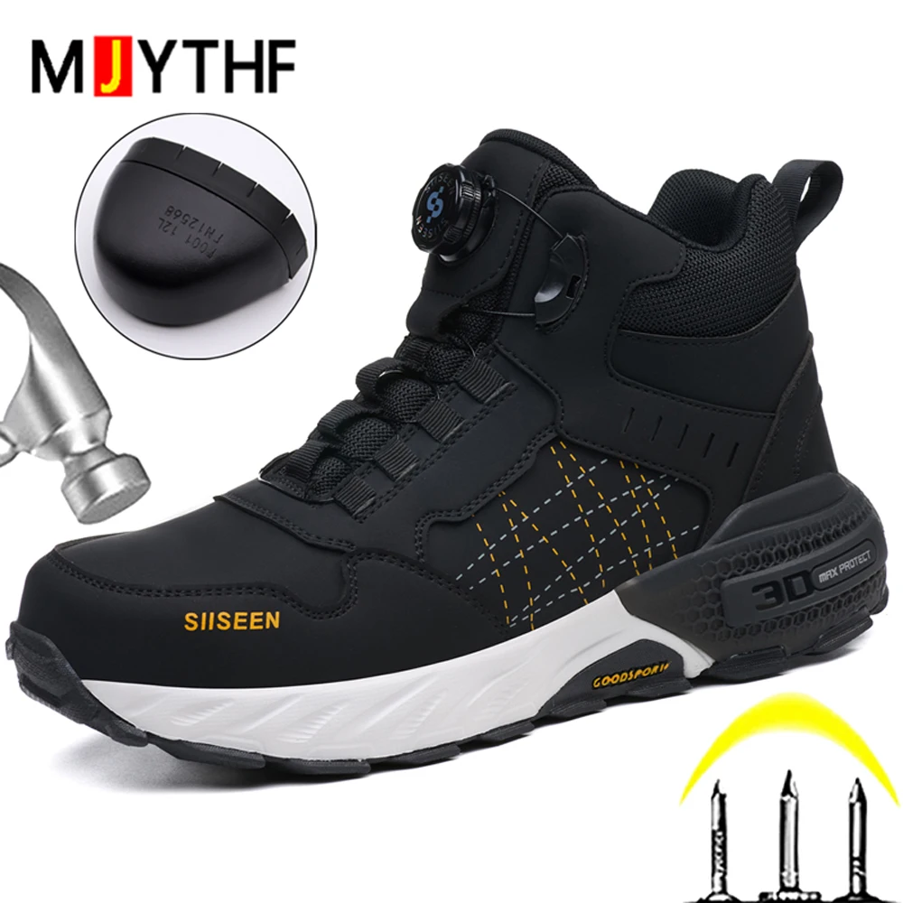 

Winter boots with rotating button safety boots Men Shoes Puncture-Proof Work Boots Steel toe shoes Indestructible Security Boots