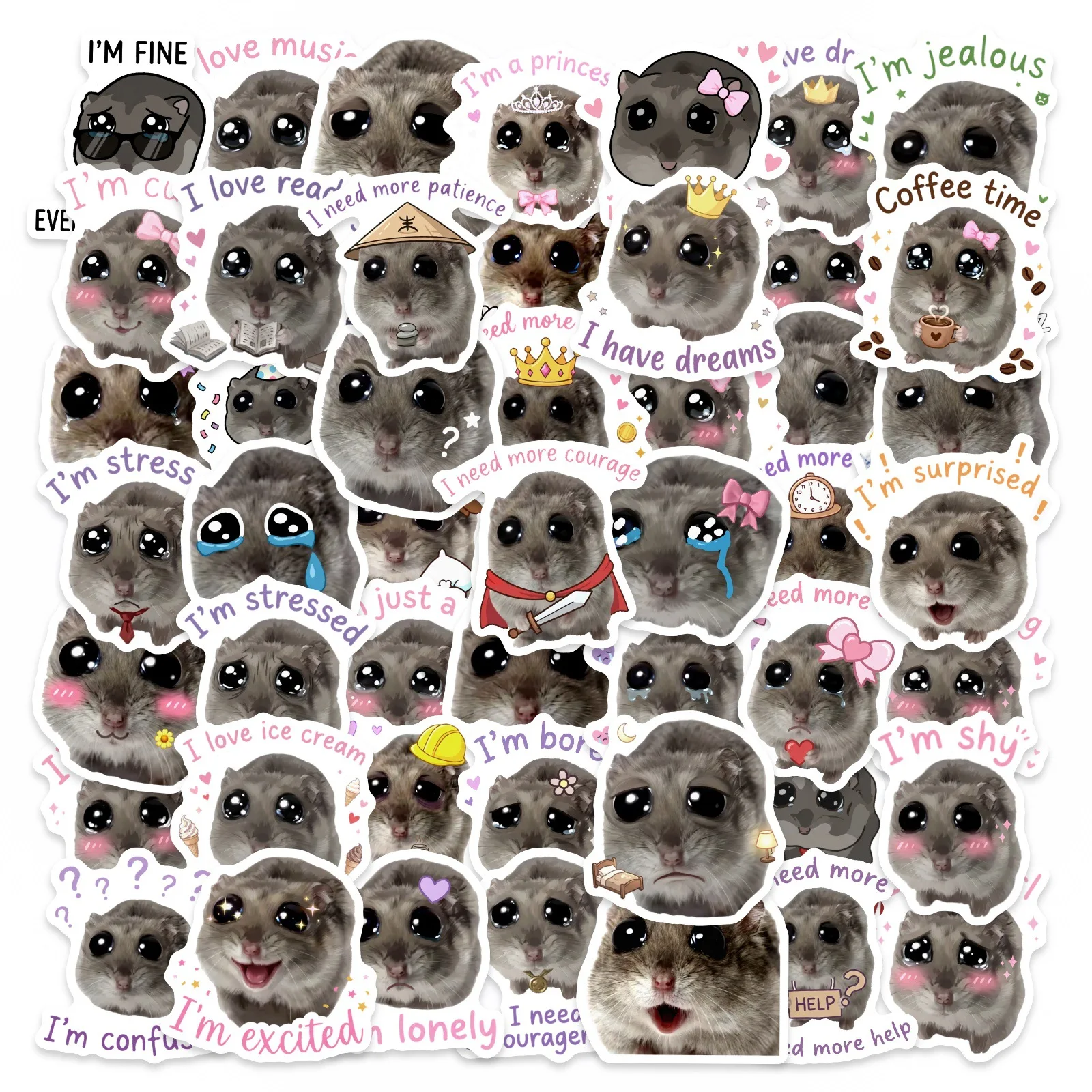 

50PCS Cute Hamster Stickers Fun MEME Cartoon Animals Can Decorate Desktop Laptop Phone Case Waterproof Stickers Kids Toy