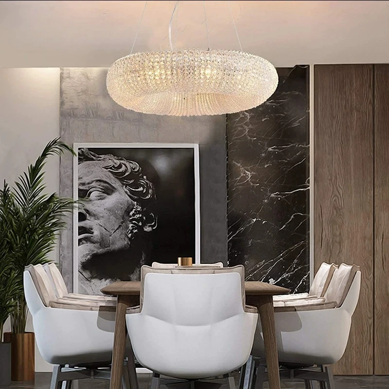 Modern Ring Crystal Chandelier Luxury LED Pendant Light with Clear Crystals Dimmable Ceiling Fixture for Living Room Bedroom