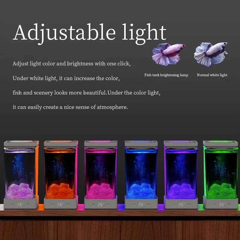 1.4L Betta Fish Tank Desktop Mini Aquarium  Light Intelligent Temperature Control Ecological Self-circulating for Desktop Decor