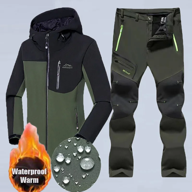 

Men Winter Camping Hiking Tracksuit Climbing Skiing Suit Fish Hunting Waterproof Softshell Warm Outdoor Jackets Pants Trousers