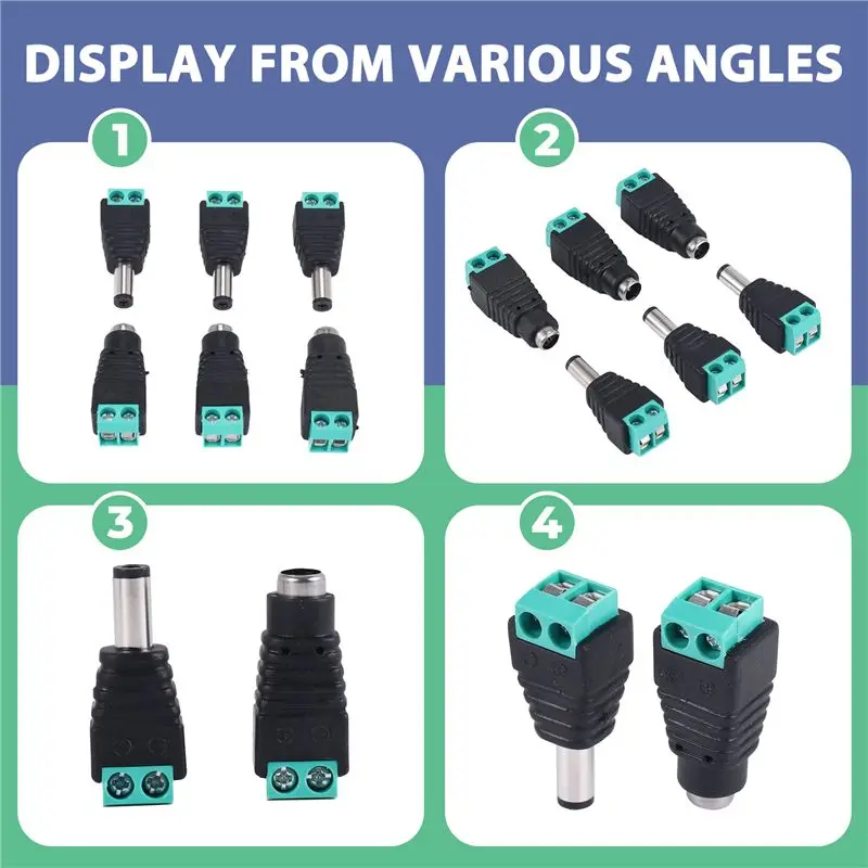 B50B-6 Pcs 5.5X2.1Mm Female + Male CCTV DC Power Connector Adapter Repar Part