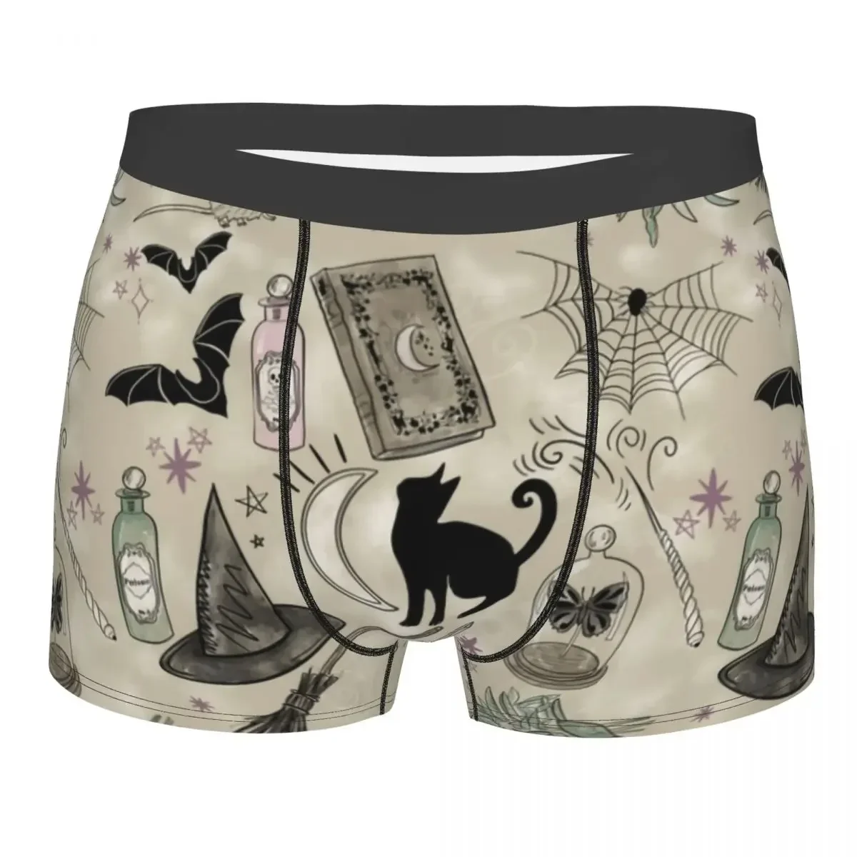 Witch Cat Pattern Underwear Men Sexy Printed Custom Halloween Witchy Boxer Briefs Shorts Panties Soft Underpants