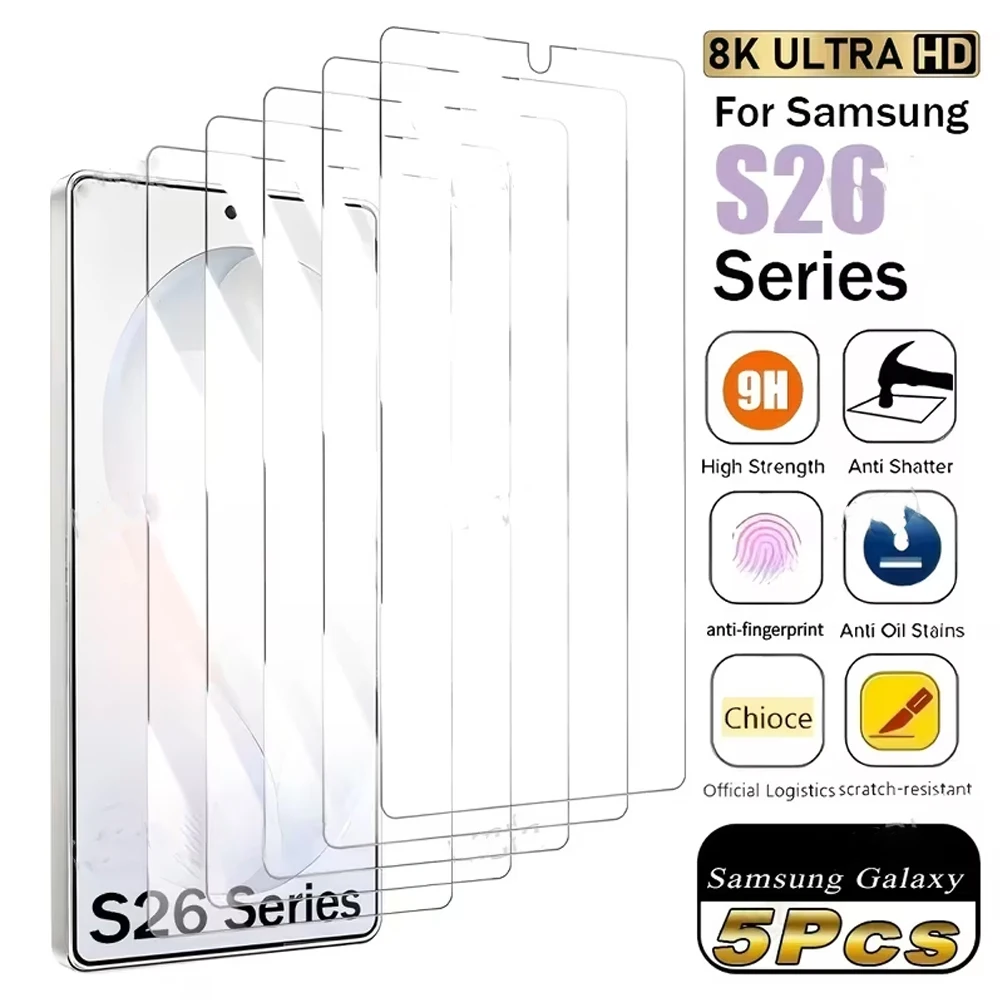 5-1PCS HD Screen Protector For Samsung S26 Ultra S26 Plus S26 S25 Edge S25 Plus S24 Ultra S24 S23 Tempered Glass For Samsung S26