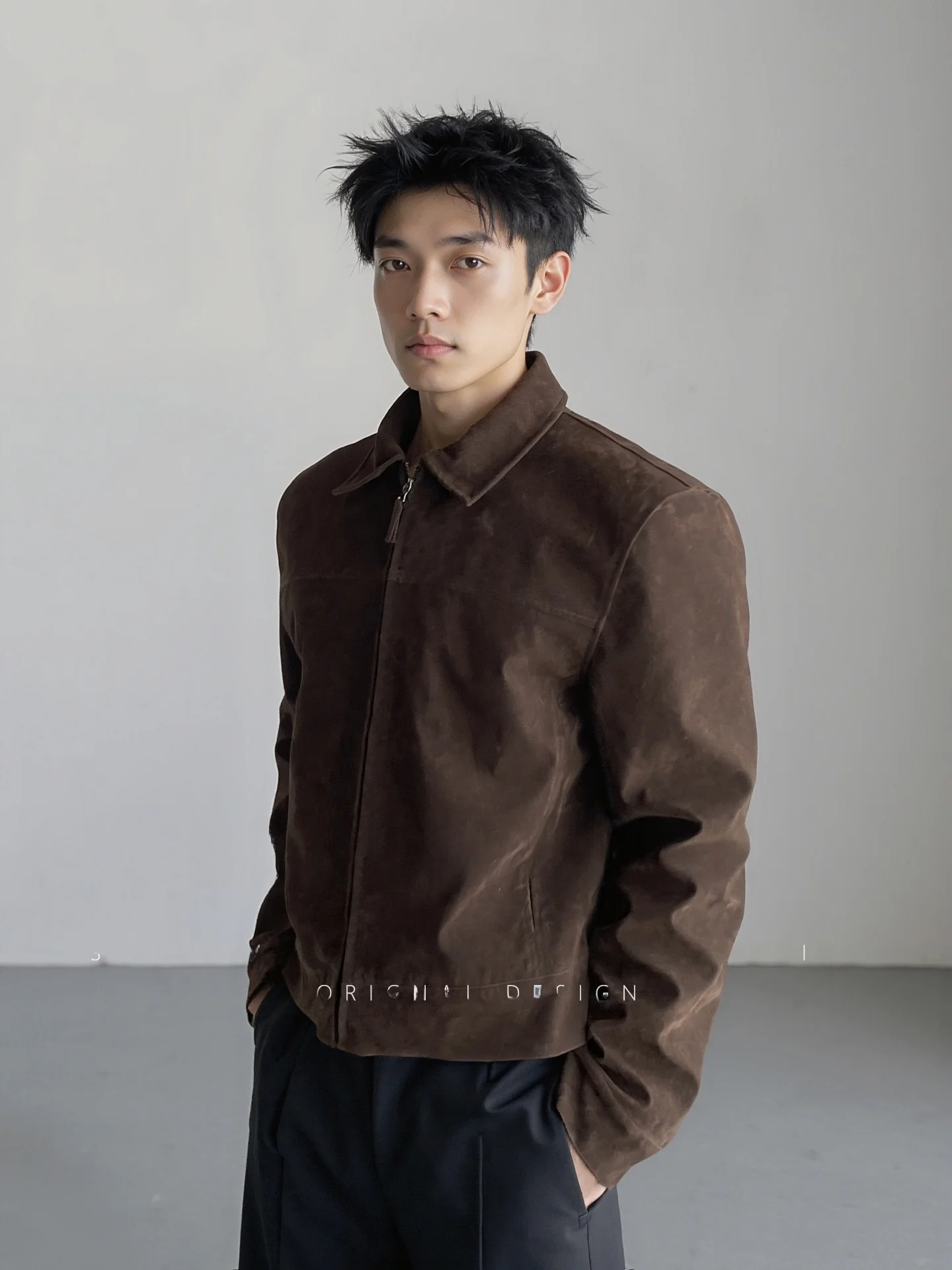 

Мужская винтажная куртка с воротником из искусственной замши, повседневное пальто с воротником-стойкой, осеннее новое поступление, модная городская одежда, пальто на молнии