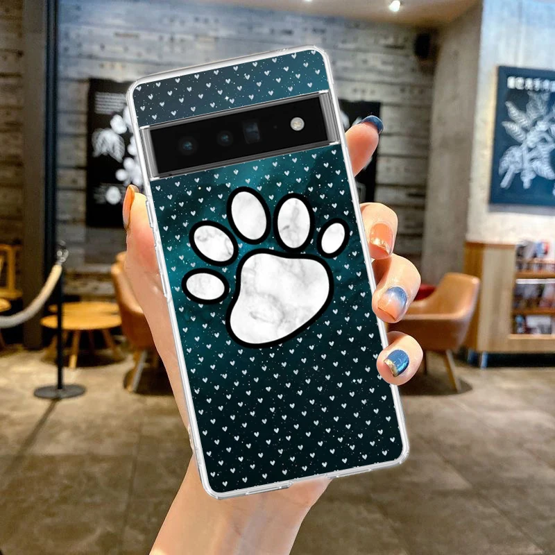 Funda de teléfono con huella de perro para Google Pixel 8, 7, 6, 5, 4, 4XL, a prueba de golpes, 7A, 6A, 5A, 4A, 3A, 3, AXLPro, 5G, carcasa transparente