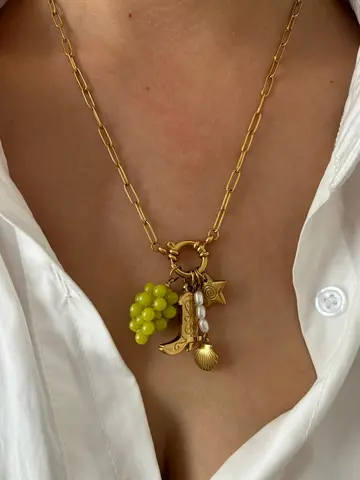 Peri’sbox 성명 여성을위한 유행 모조 진주 포도 블루 베리 쉘 펜던트 목걸이 스테인레스 스틸 크리 에이 티브 액세서리 Best5